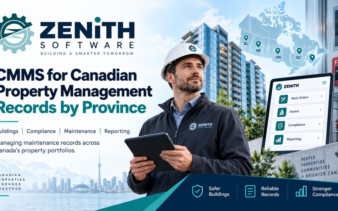CMMS for Canadian property management: table comparing British Columbia and Ontario elevator maintenance record format, retention and posting requirements