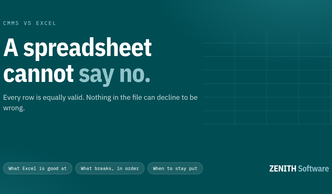 CMMS vs Excel — why a maintenance spreadsheet cannot say no
