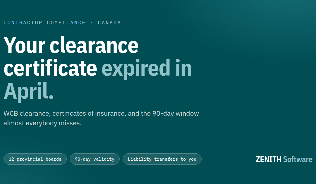 Contractor compliance in Canada — WCB clearance certificate and insurance tracking guide